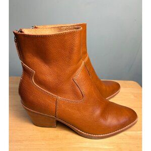 Söfft Tan Leather Ankle Booties Block Heel Zip Closure Size 8 Women’s Western